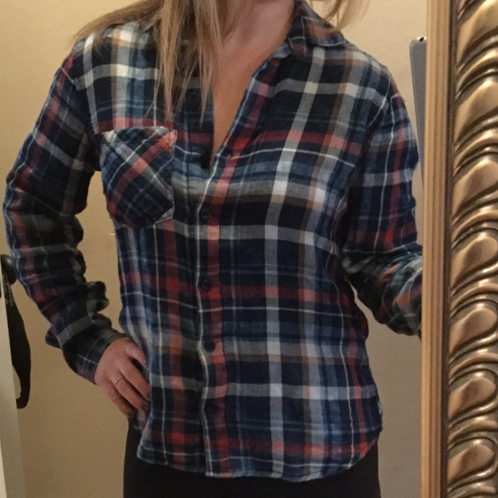 cloth & stone Navy, Rust and White Plaid Button-Front Shirt